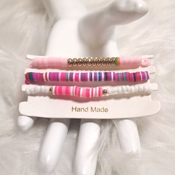 Cb3-1 CHRISTMAS STACKING BRACELET SET charm adjustable PINKS & PURPLES - Picture 3 of 6